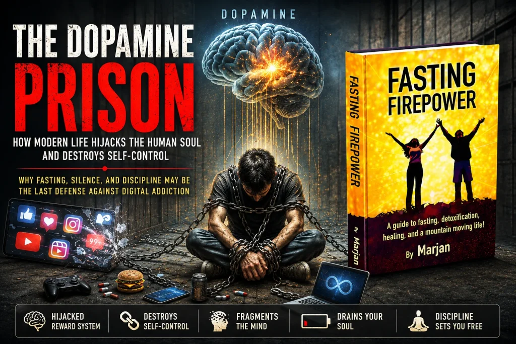 The Dopamine Prison explores how social media, digital entertainment, and instant gratification hijack the brain's reward system, erode self-control, and how fasting and discipline can restore freedom.